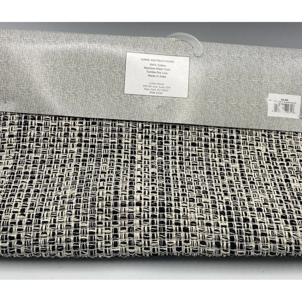 Lintex Home Solana Black Cream Table Runner 13 x 72‎ Woven Cotton
